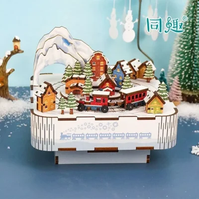 Boîte à musique DIY Puzzle 3D en bois, Train des neiges