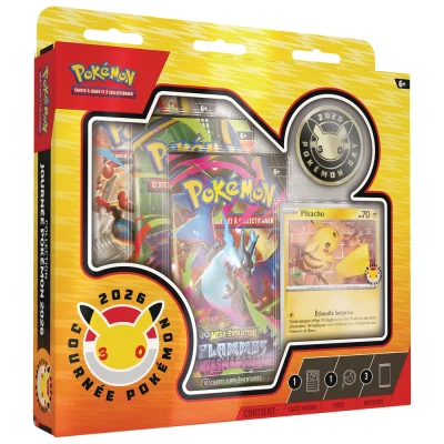 Pokémon - Coffret Journée Pokémon 2026 - 3 Boosters avec Carte Promo et Pièce